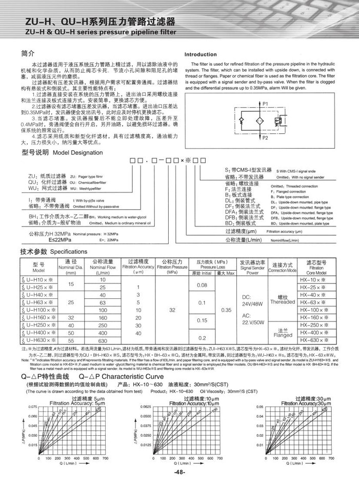 ZU-H、QU-H系列压力管路过滤器