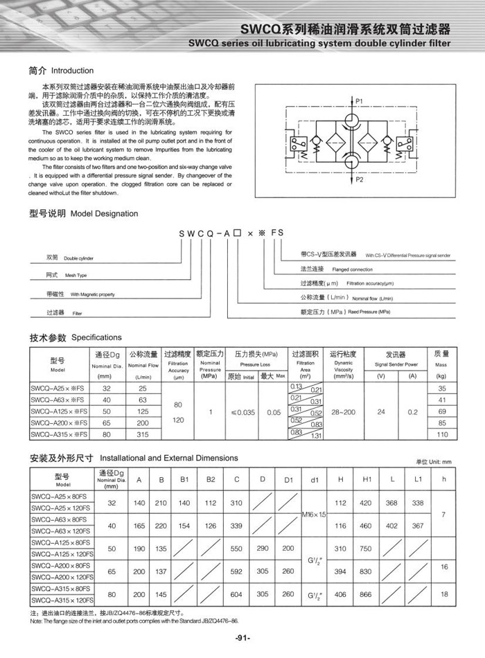 SWCQ系列稀油润滑系统双筒过滤器