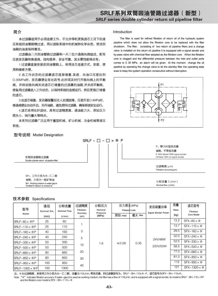 SRLF系列双筒回油管路过滤器（新型）