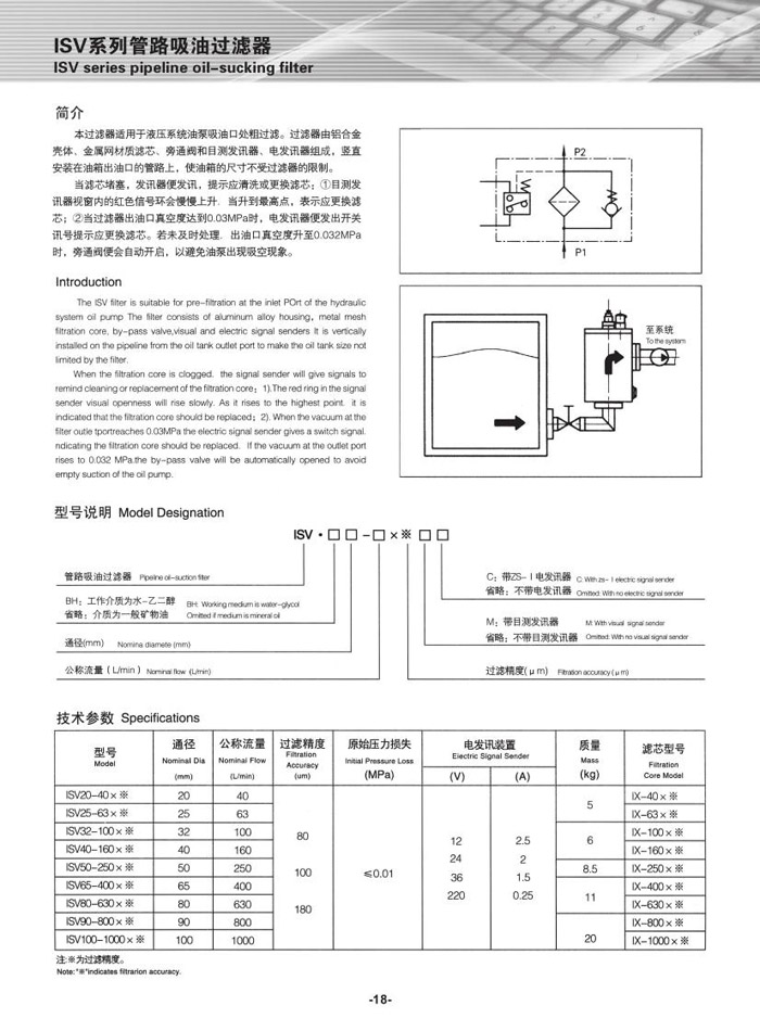 ISV系列管路吸油过滤器