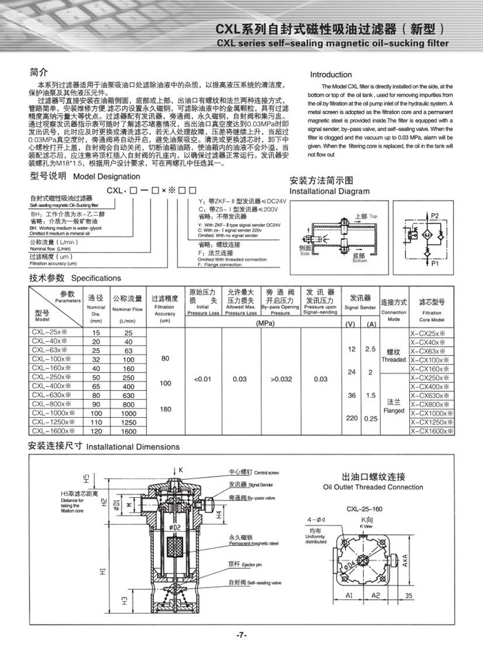 CXL系列自封式磁性吸油过滤器（新型）